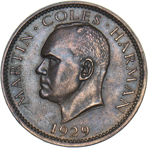1929 Lundy Puffin - Martin Coles Harman Bronze Coin - Very Nice