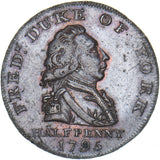 1795 London Frederick Duke of York Halfpenny Token - D&H 985a - Nice