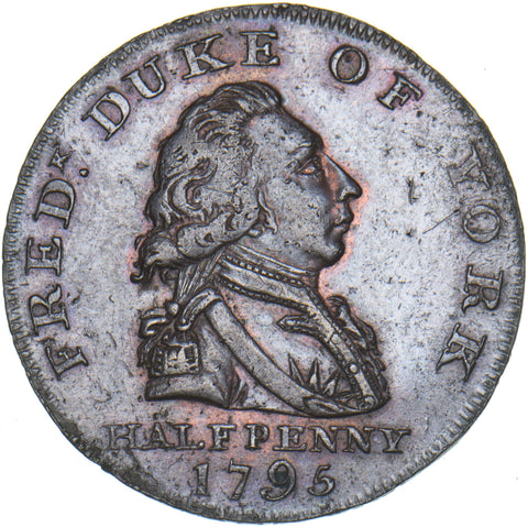1795 London Frederick Duke of York Halfpenny Token - D&H 985a - Nice