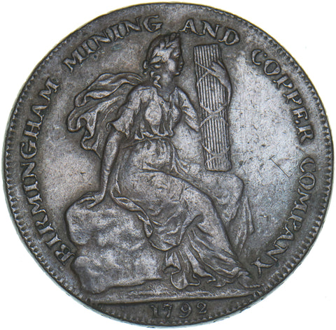 1792 Birmingham Mining & Copper Co. Halfpenny Token - Nice