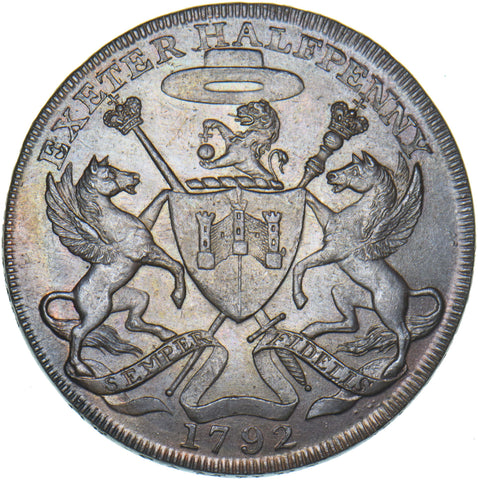 1792 Exeter Copper Halfpenny Token - Devonshire D&H 2 - Very Nice