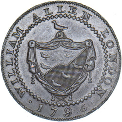1795 William Allen London Copper Halfpenny Token - Middlesex D&H 246 - Very Nice