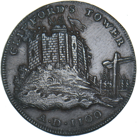 1795 York Clifford’s Tower Copper Halfpenny Token - Yorkshire D&H 63 - Very Nice