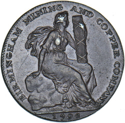 1792 Birmingham Mining & Copper Co. Halfpenny Token - Very Nice
