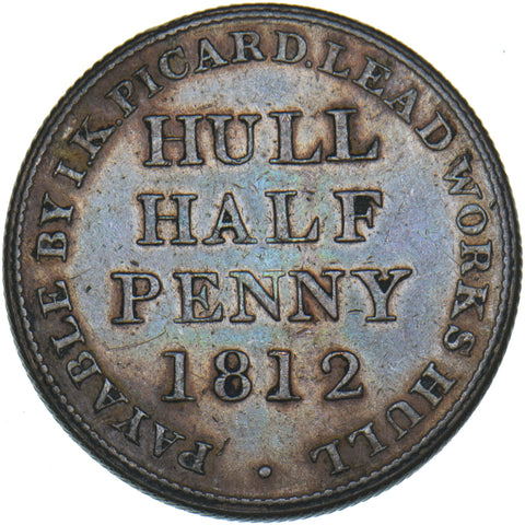 1812 Hull Copper Halfpenny Token - Very Nice