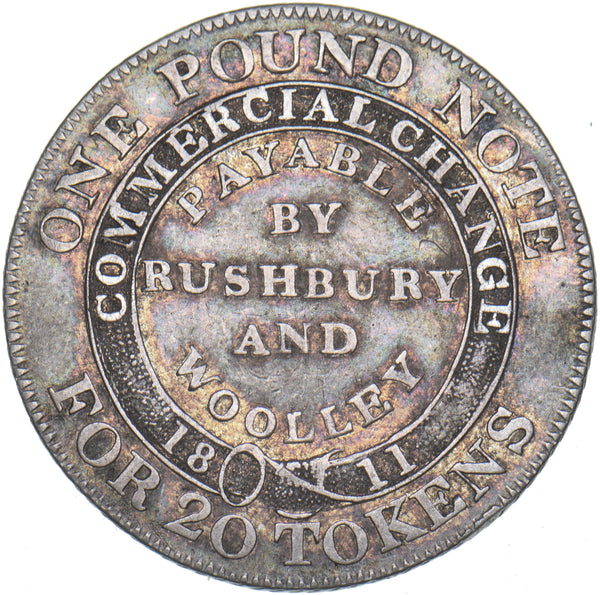 1811 Bilston Rushbury and Woolley Silver Shilling Token - Nice