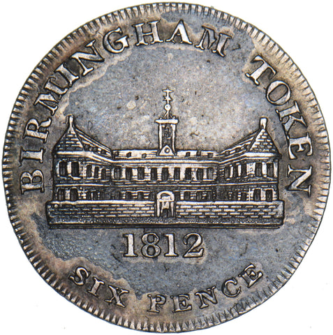 1811 Birmingham Workhouse Silver Sixpence Token - Very Nice