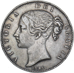 1845 Crown - Victoria British Silver Coin - Nice