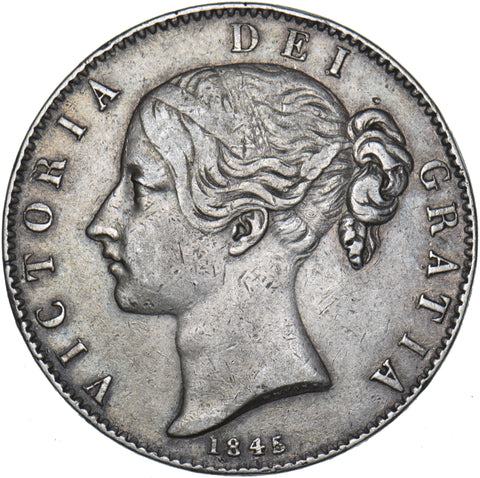 1845 Crown - Victoria British Silver Coin - Nice