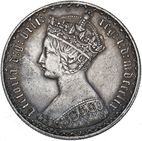 1859 Gothic Florin - Victoria British Silver Coin - Nice