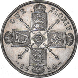 1914 Florin - George V British Silver Coin - Nice