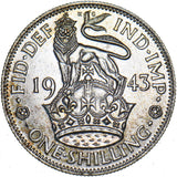 1943 English Shilling - George VI British Silver Coin