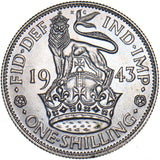 1943 English Shilling - George VI British Silver Coin