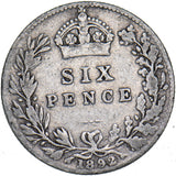 1892 Sixpence - Victoria British Silver Coin