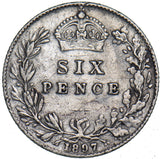 1897 Sixpence - Victoria British Silver Coin