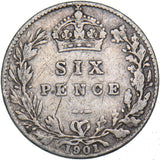1901 Sixpence - Victoria British Silver Coin