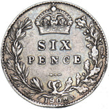 1902 Sixpence - Edward VII British Silver Coin