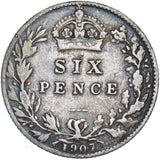1907 Sixpence - Edward VII British Silver Coin