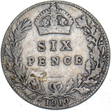 1910 Sixpence - Edward VII British Silver Coin