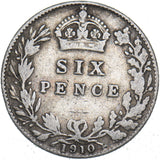 1910 Sixpence - Edward VII British Silver Coin