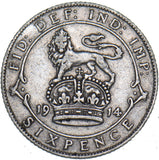 1914 Sixpence - George V British Silver Coin