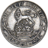 1924 Sixpence - George V British Silver Coin
