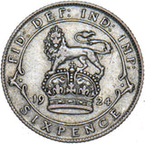 1924 Sixpence - George V British Silver Coin