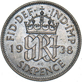 1938 Sixpence - George VI British Silver Coin