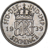 1939 Sixpence - George VI British Silver Coin