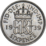 1939 Sixpence - George VI British Silver Coin
