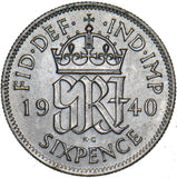 1940 Sixpence - George VI British Silver Coin