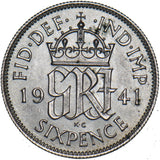 1941 Sixpence - George VI British Silver Coin