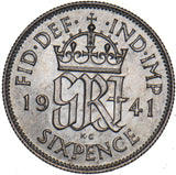 1941 Sixpence - George VI British Silver Coin