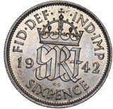 1942 Sixpence - George VI British Silver Coin