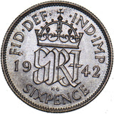 1942 Sixpence - George VI British Silver Coin
