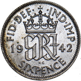 1942 Sixpence - George VI British Silver Coin