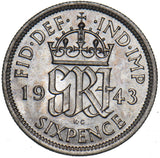 1943 Sixpence - George VI British Silver Coin