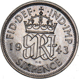 1943 Sixpence - George VI British Silver Coin
