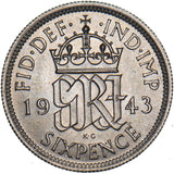 1943 Sixpence - George VI British Silver Coin