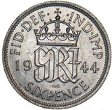 1944 Sixpence - George VI British Silver Coin