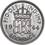 1944 Sixpence - George VI British Silver Coin
