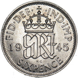 1945 Sixpence - George VI British Silver Coin