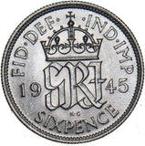 1945 Sixpence - George VI British Silver Coin