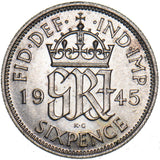 1945 Sixpence - George VI British Silver Coin