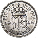1946 Sixpence - George VI British Silver Coin