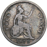 1839 Groat (Fourpence) - Victoria British Silver Coin