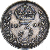 1891 Threepence - Victoria British Silver Coin