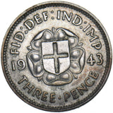 1943 Silver Threepence - George VI British Silver Coin