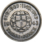 1943 Silver Threepence - George VI British Silver Coin