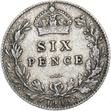 1909 Sixpence - Edward VII British Silver Coin - Nice